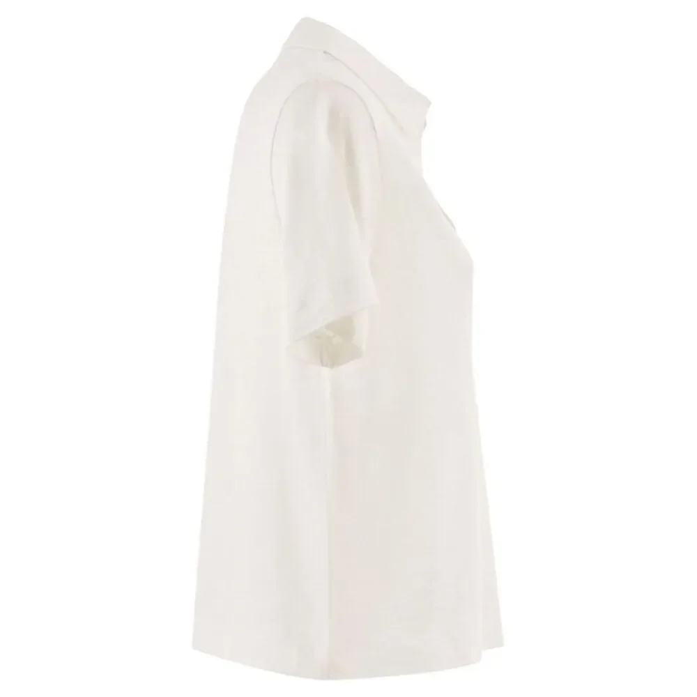 Majestic Women Cropped Linen Stretch Polo With V-Neck - Picture 3 of 4